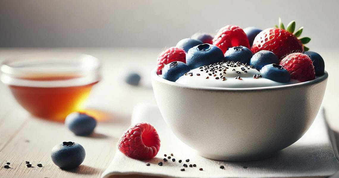 Greek Yogurt & Berries  – Quick and Nutritious breakfast (150 kcal)