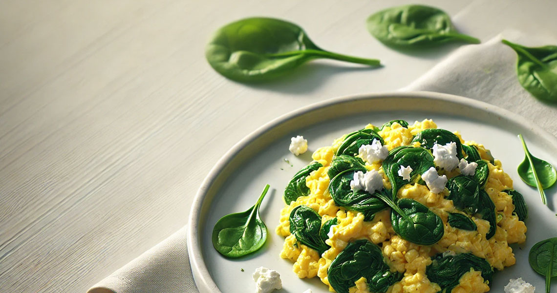Spinach & Feta Scrambled Eggs (220 kcal)